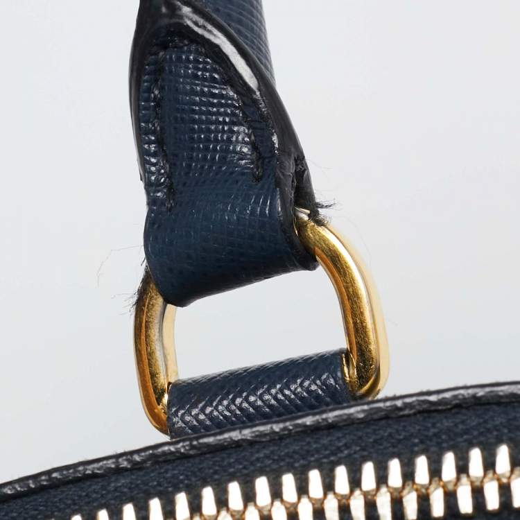 Pre Owned Prada Navy Blue Saffiano Lux Leather Medium Promenade Bag