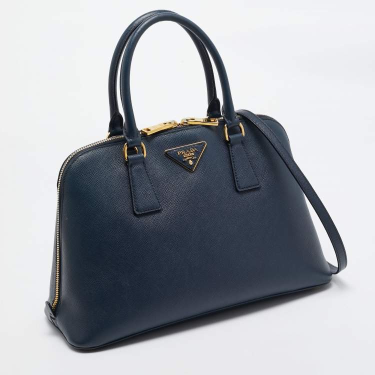 Pre Owned Prada Navy Blue Saffiano Lux Leather Medium Promenade Bag