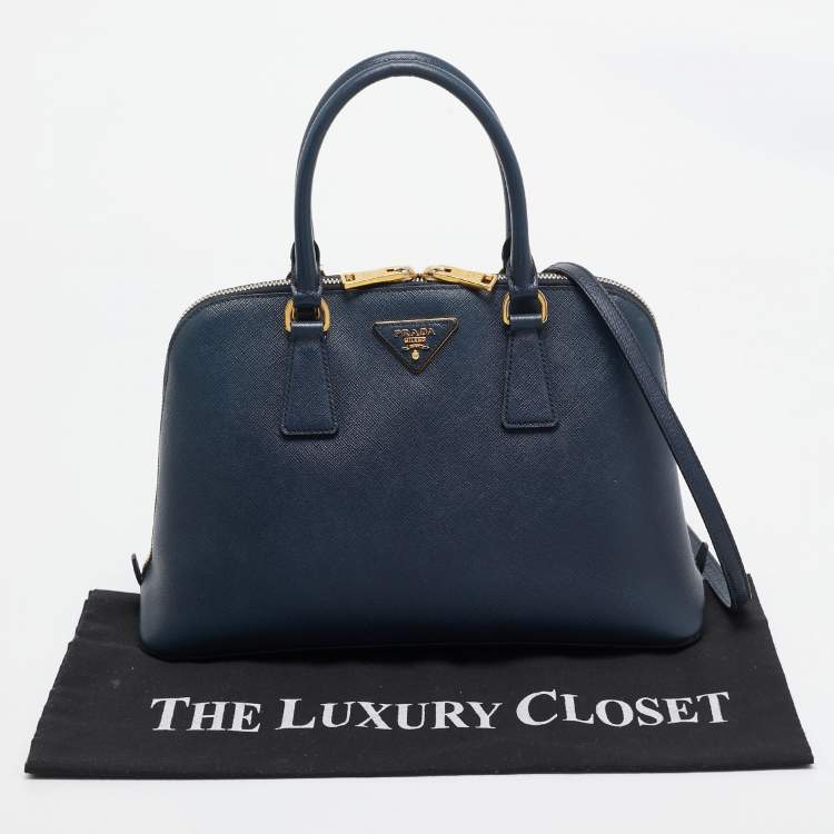 Pre Owned Prada Navy Blue Saffiano Lux Leather Medium Promenade Bag