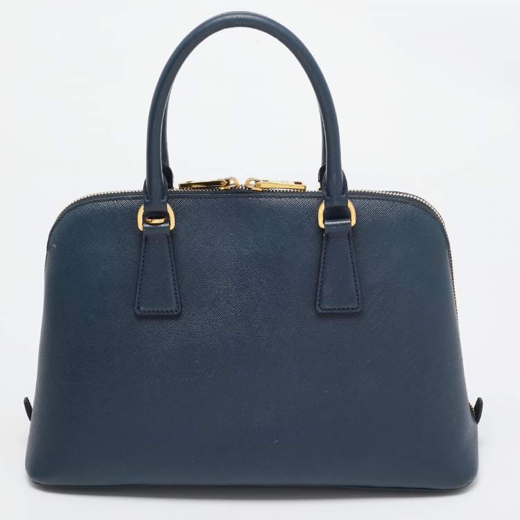 Pre Owned Prada Navy Blue Saffiano Lux Leather Medium Promenade Bag