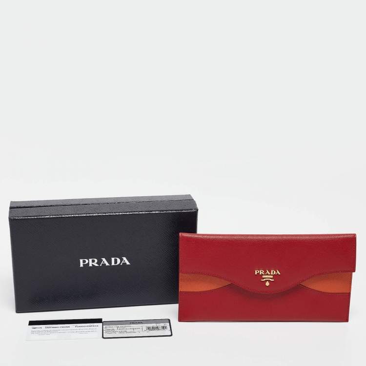 Pre Owned Prada Red/Orange Saffiano Cross Leather Wave Continental Wallet