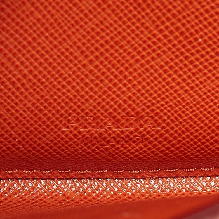 Pre Owned Prada Red/Orange Saffiano Cross Leather Wave Continental Wallet