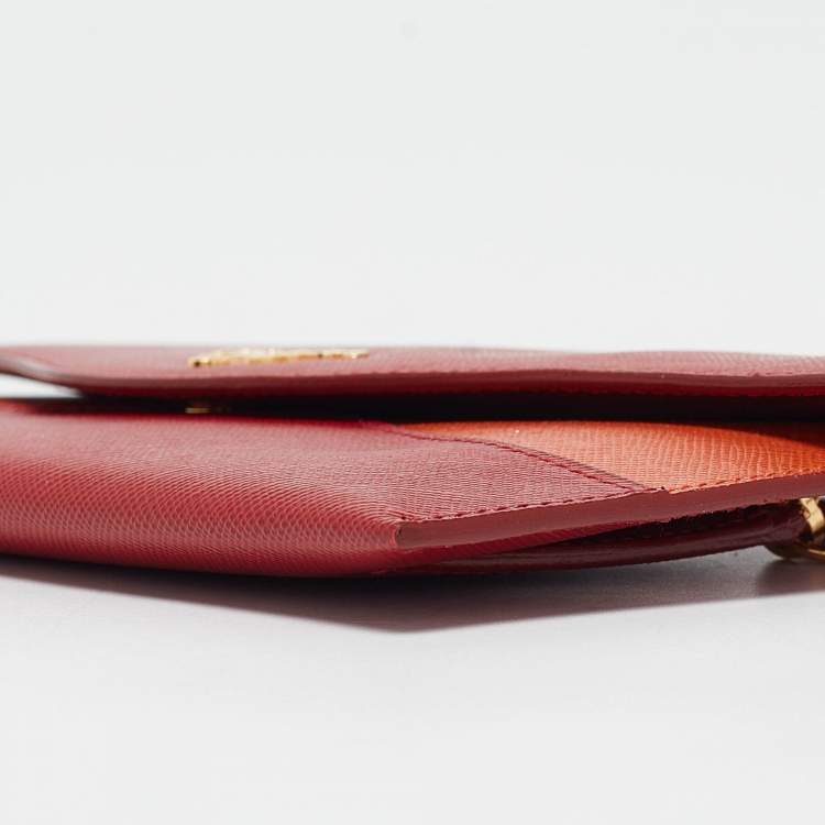 Pre Owned Prada Red/Orange Saffiano Cross Leather Wave Continental Wallet