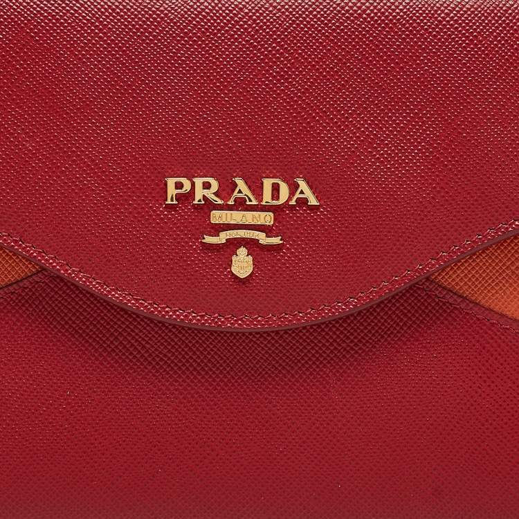Pre Owned Prada Red/Orange Saffiano Cross Leather Wave Continental Wallet