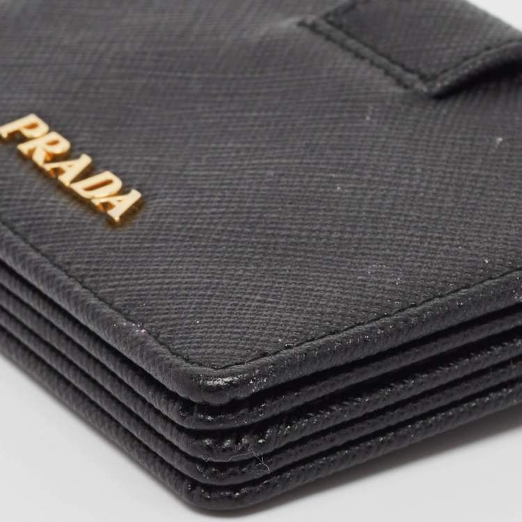 Pre Owned Prada Black Saffiano Metal Leather Accordion Card Case