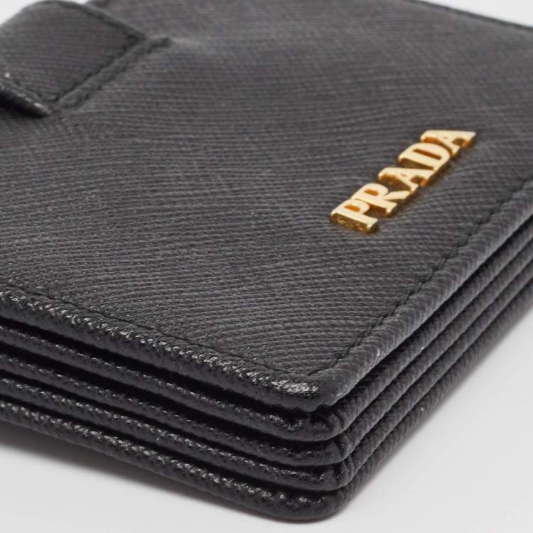 Pre Owned Prada Black Saffiano Metal Leather Accordion Card Case