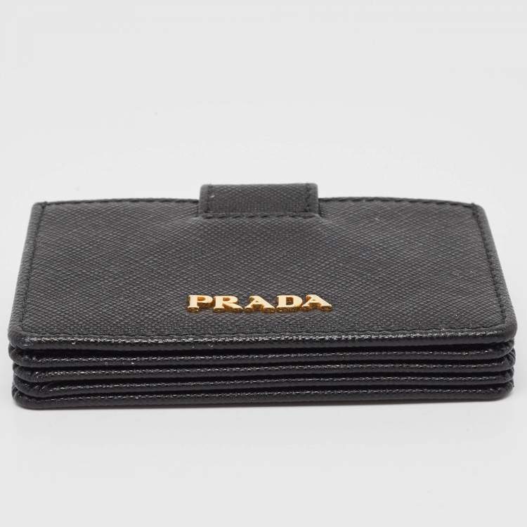 Pre Owned Prada Black Saffiano Metal Leather Accordion Card Case