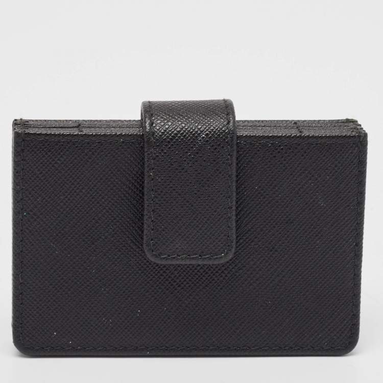 Pre Owned Prada Black Saffiano Metal Leather Accordion Card Case