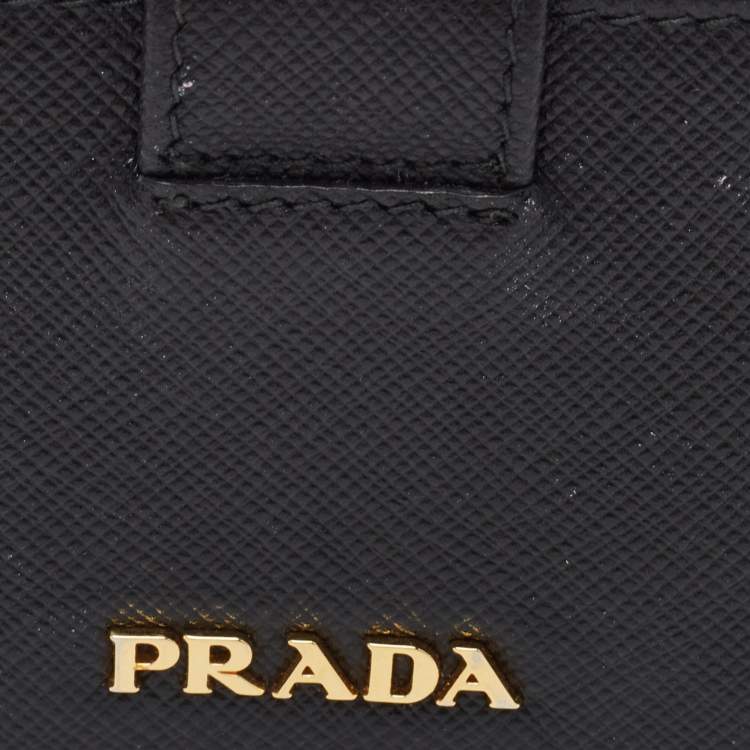 Pre Owned Prada Black Saffiano Metal Leather Accordion Card Case