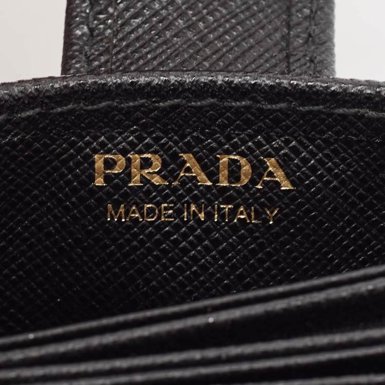Pre Owned Prada Black Saffiano Metal Leather Accordion Card Case