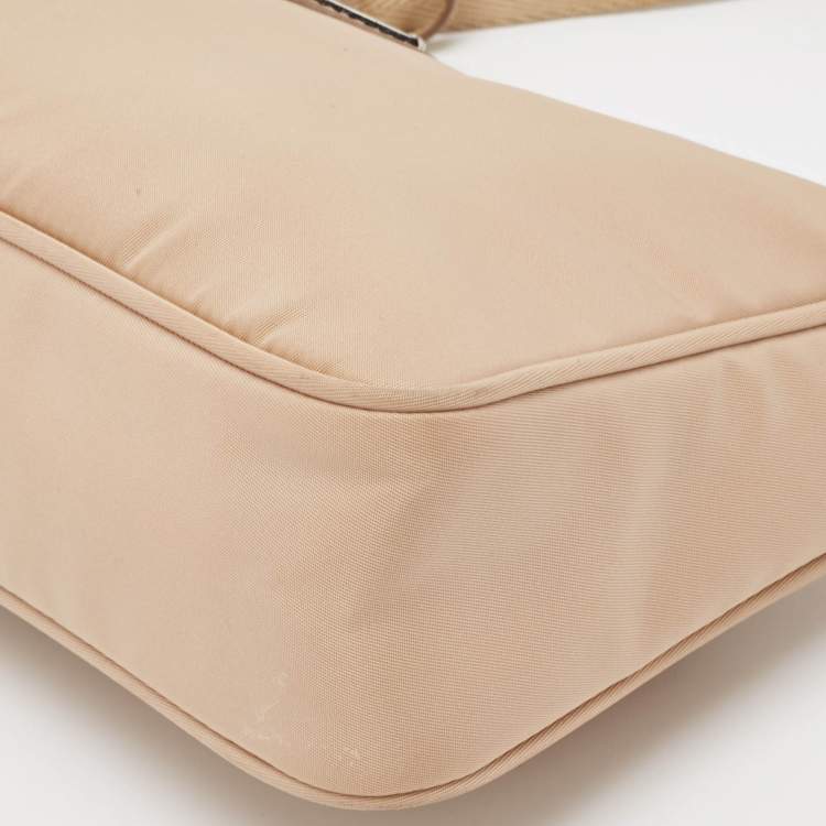 Pre Owned Prada Beige Tessuto Nylon Re-Edition 2000 Baguette Bag