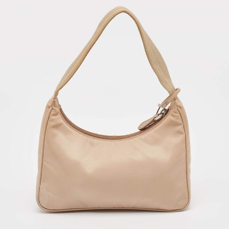 Pre Owned Prada Beige Tessuto Nylon Re-Edition 2000 Baguette Bag