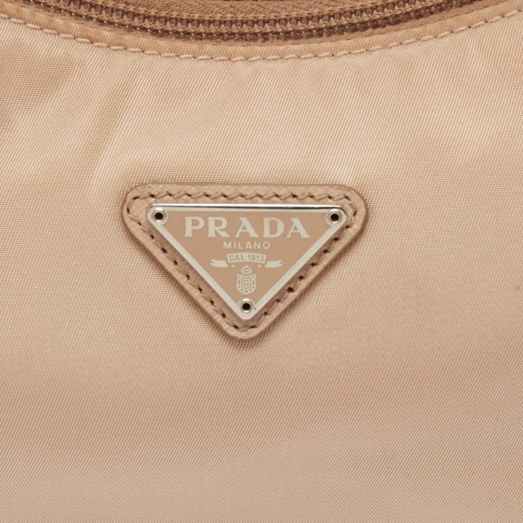 Pre Owned Prada Beige Tessuto Nylon Re-Edition 2000 Baguette Bag
