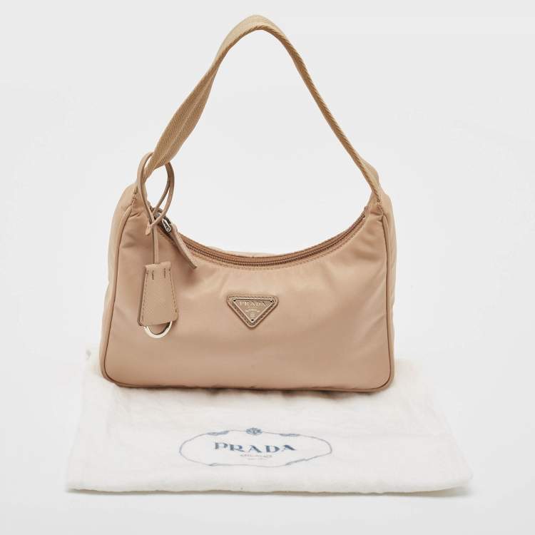 Pre Owned Prada Beige Tessuto Nylon Re-Edition 2000 Baguette Bag