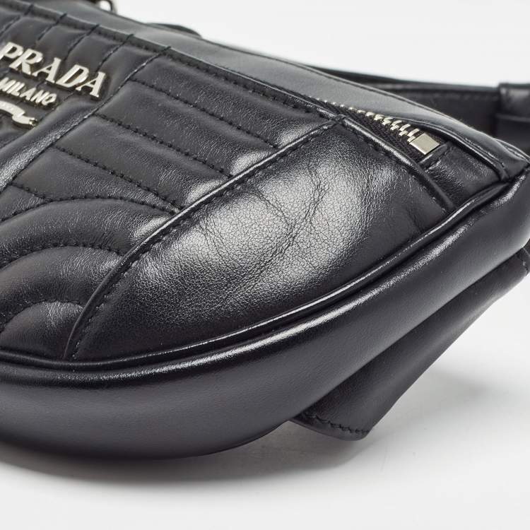 Pre Owned Prada Black Diagramme Leather Belt Bag