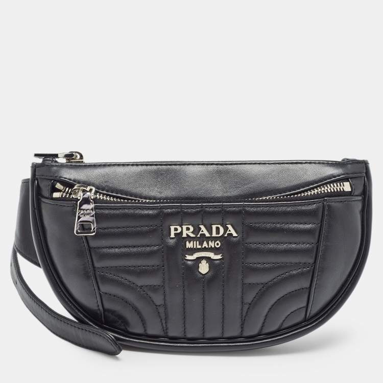Pre Owned Prada Black Diagramme Leather Belt Bag