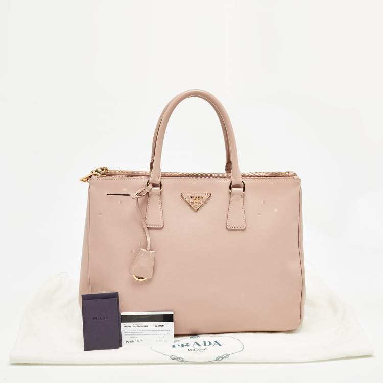 Pre Owned Prada Beige Saffiano Lux Leather Large Double Zip Tote
