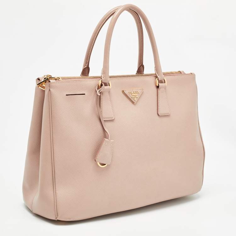 Pre Owned Prada Beige Saffiano Lux Leather Large Double Zip Tote