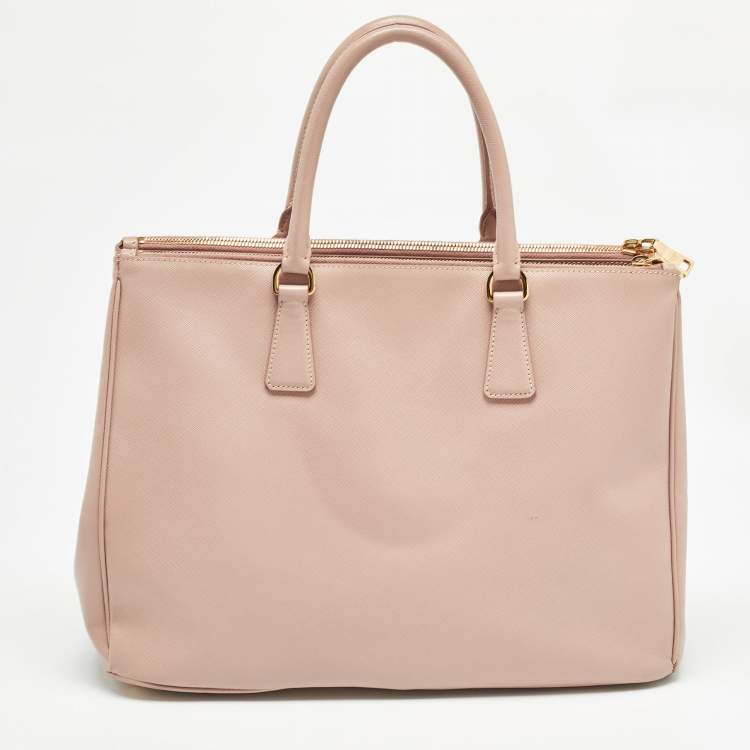 Pre Owned Prada Beige Saffiano Lux Leather Large Double Zip Tote