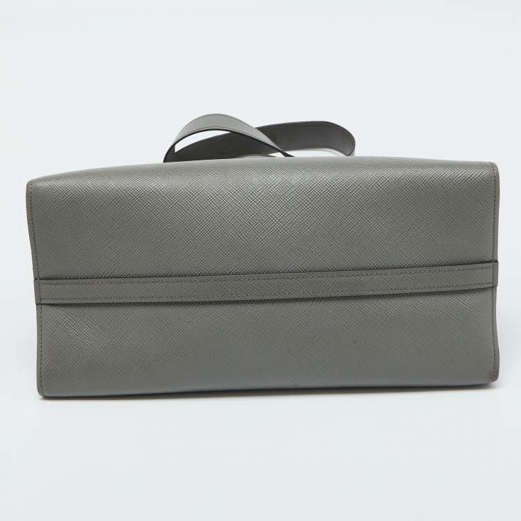 Pre Owned Prada Grey Saffiano Cuir Leather Monochrome Tote