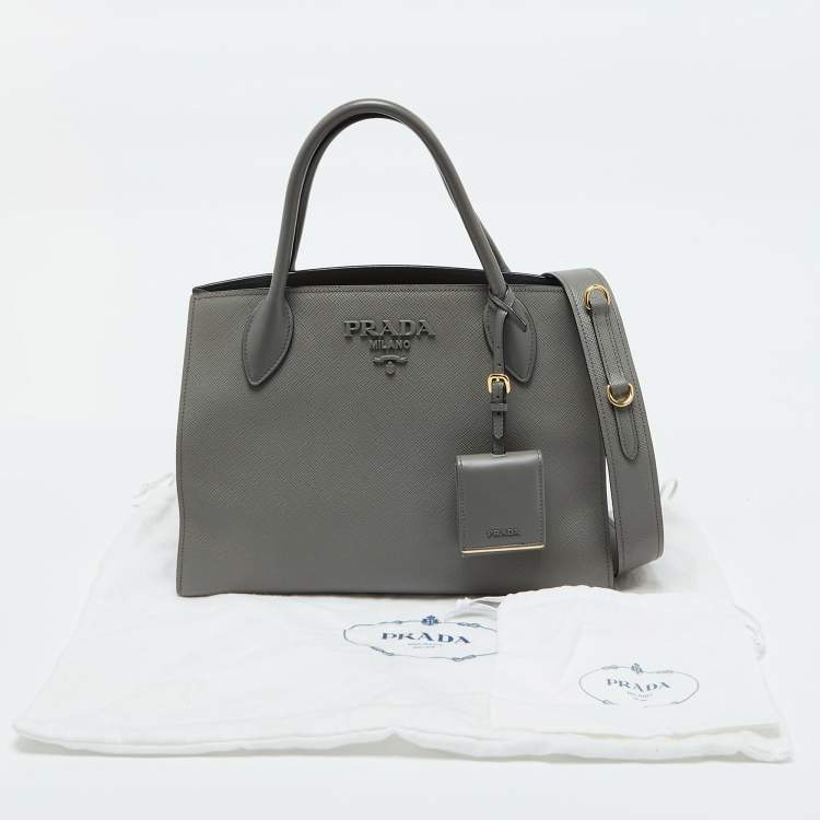 Pre Owned Prada Grey Saffiano Cuir Leather Monochrome Tote