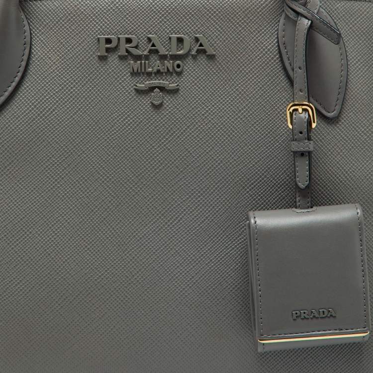 Pre Owned Prada Grey Saffiano Cuir Leather Monochrome Tote