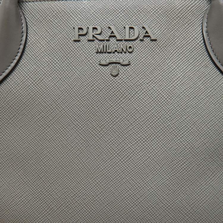 Pre Owned Prada Grey Saffiano Cuir Leather Monochrome Tote