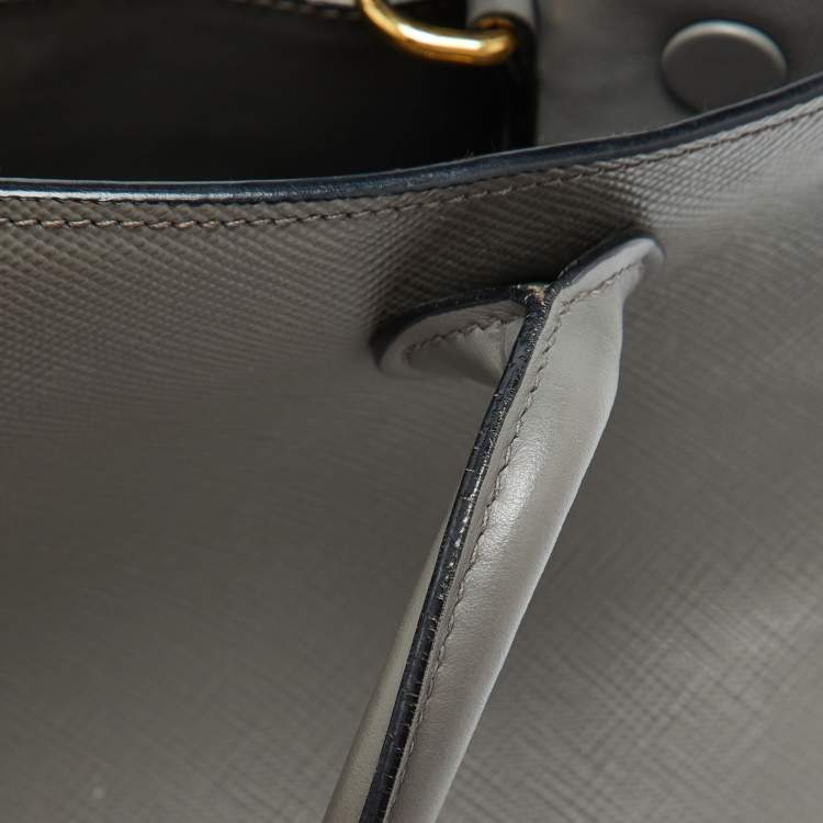 Pre Owned Prada Grey Saffiano Cuir Leather Monochrome Tote