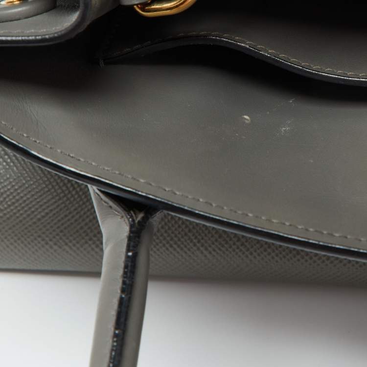 Pre Owned Prada Grey Saffiano Cuir Leather Monochrome Tote