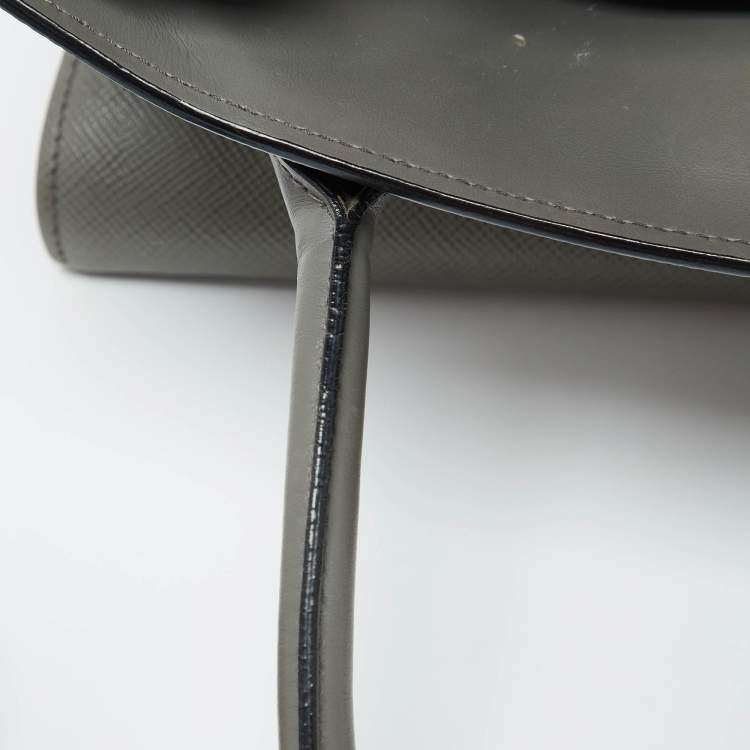 Pre Owned Prada Grey Saffiano Cuir Leather Monochrome Tote