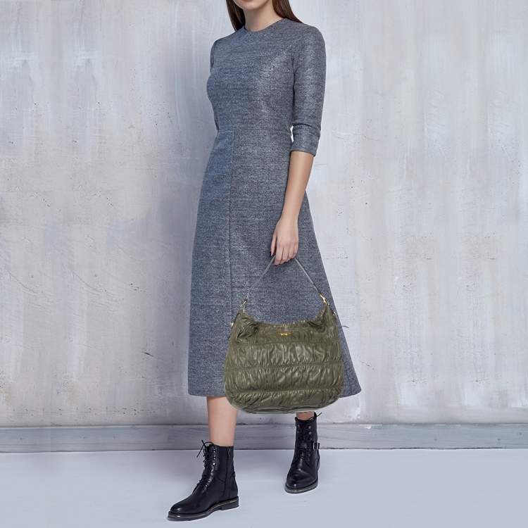 Pre Owned Prada Grey Gaufre Leather Hobo