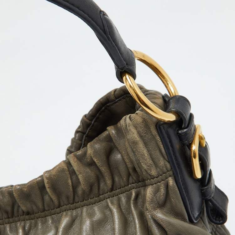 Pre Owned Prada Grey Gaufre Leather Hobo