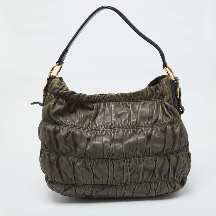 Pre Owned Prada Grey Gaufre Leather Hobo