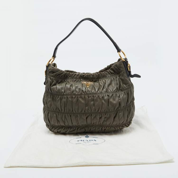 Pre Owned Prada Grey Gaufre Leather Hobo