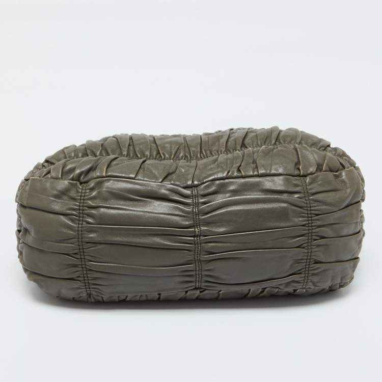 Pre Owned Prada Grey Gaufre Leather Hobo