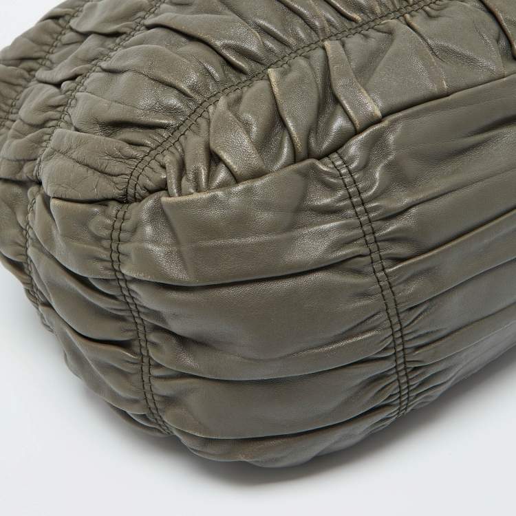 Pre Owned Prada Grey Gaufre Leather Hobo