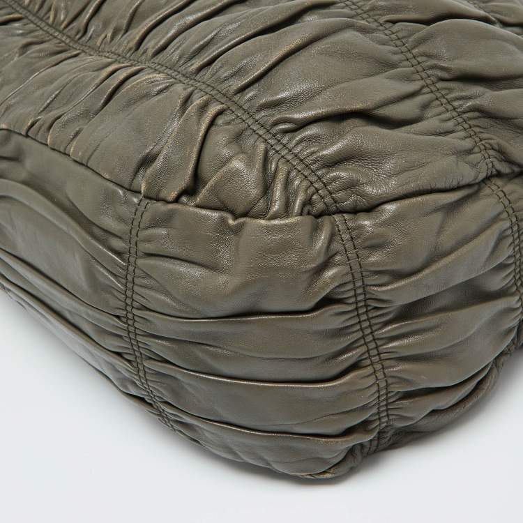 Pre Owned Prada Grey Gaufre Leather Hobo