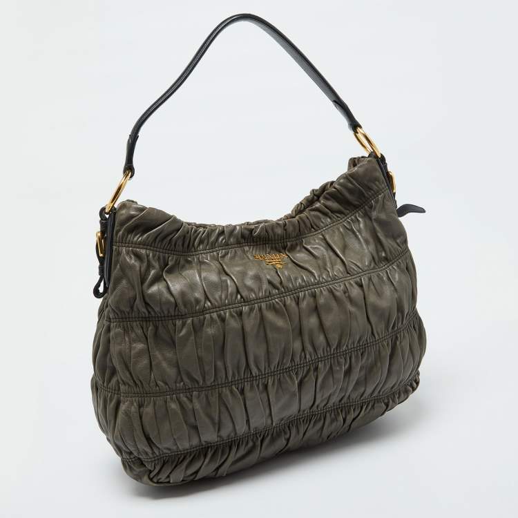 Pre Owned Prada Grey Gaufre Leather Hobo
