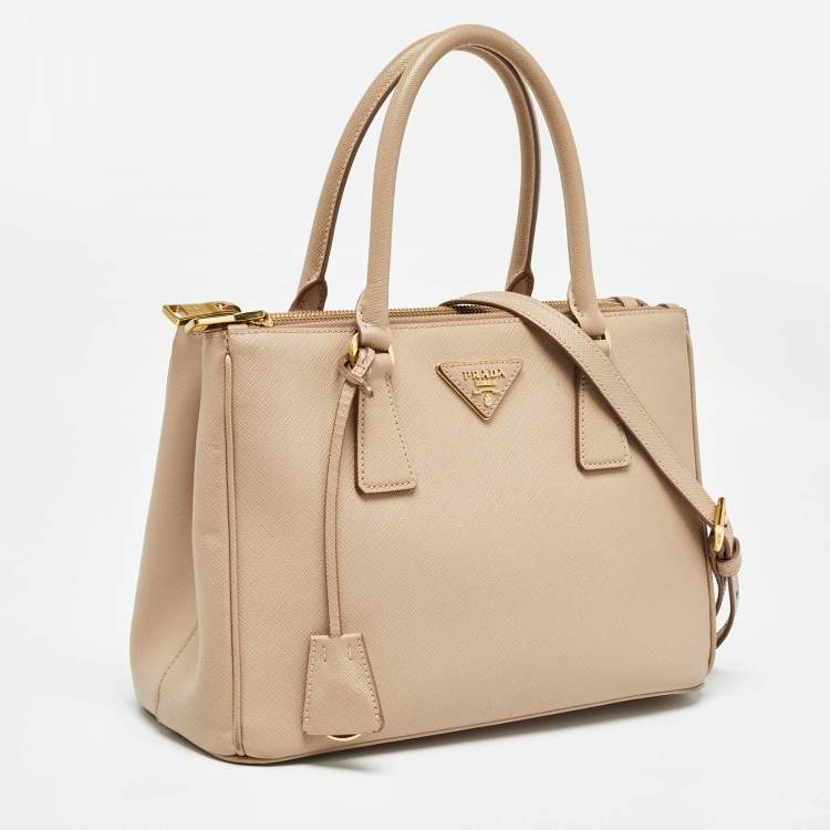 Pre Owned Prada Beige Saffiano Lux Leather Small Galleria Tote
