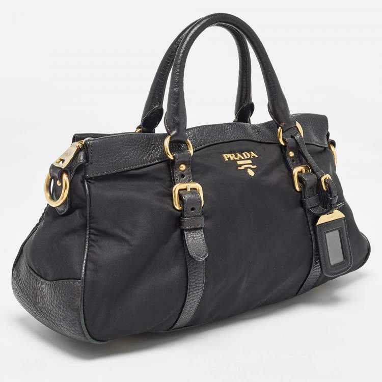 Pre Owned Prada Black Nylon and Leather Top Zip Satchel