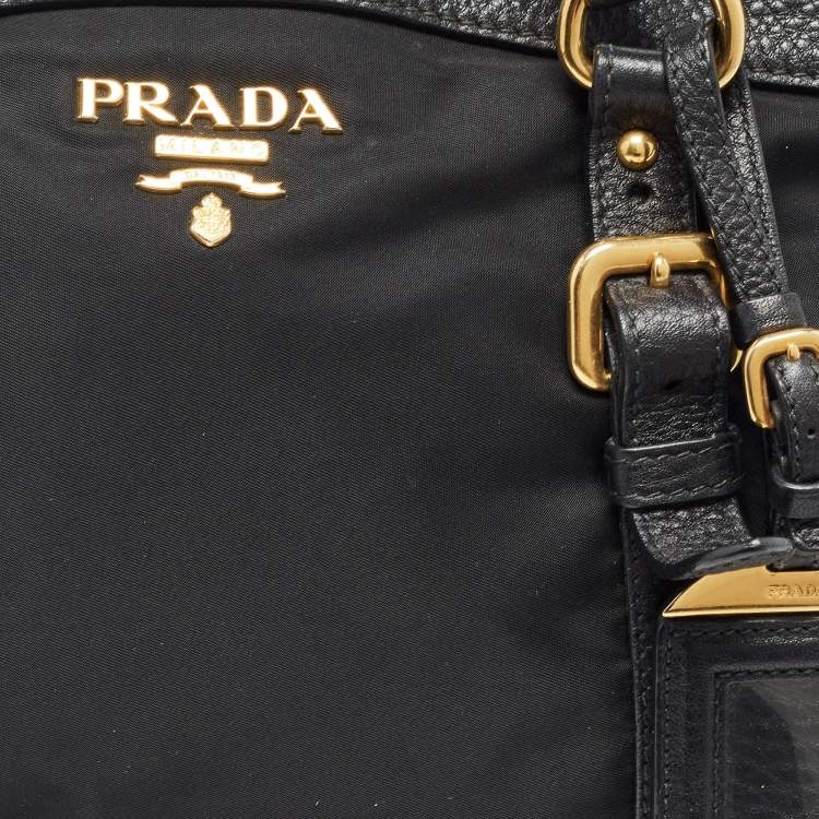 Pre Owned Prada Black Nylon and Leather Top Zip Satchel