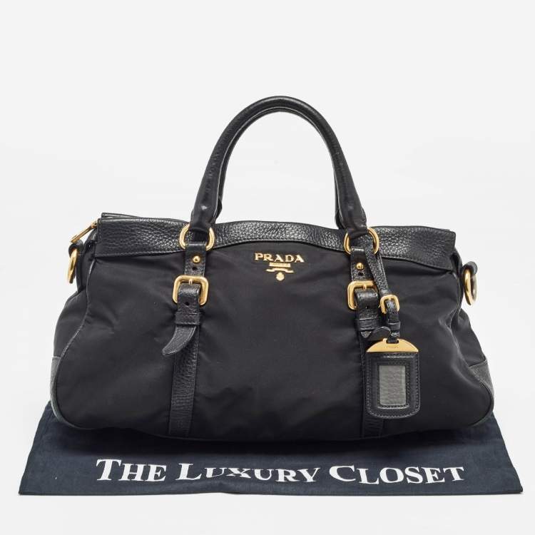 Pre Owned Prada Black Nylon and Leather Top Zip Satchel