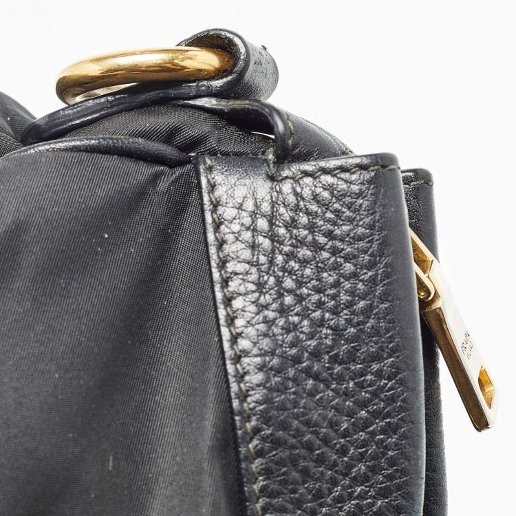 Pre Owned Prada Black Nylon and Leather Top Zip Satchel