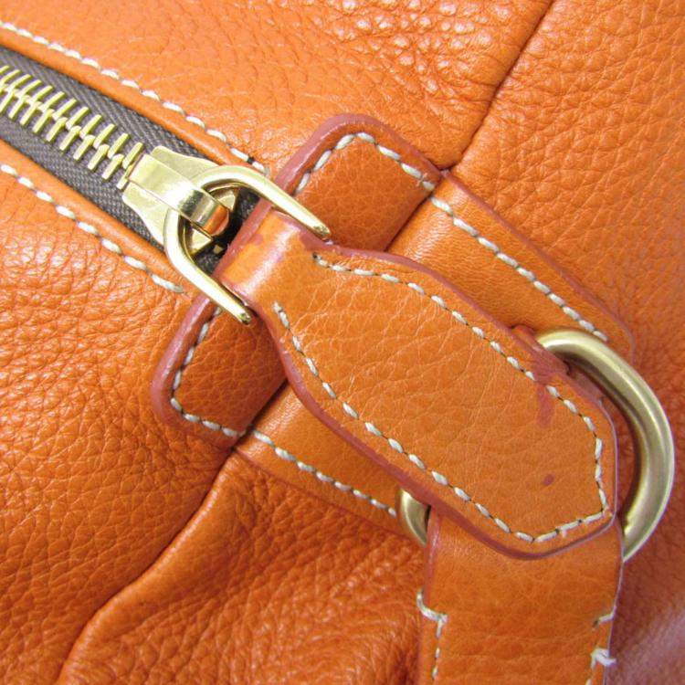 Pre Owned Prada Orange Leather Logo Embossed Duffel Bag