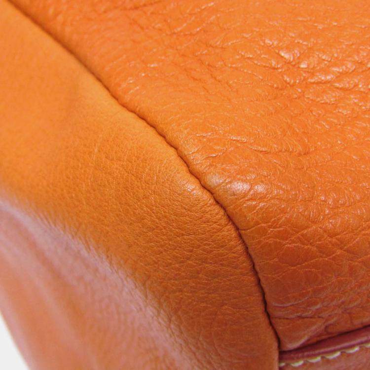 Pre Owned Prada Orange Leather Logo Embossed Duffel Bag