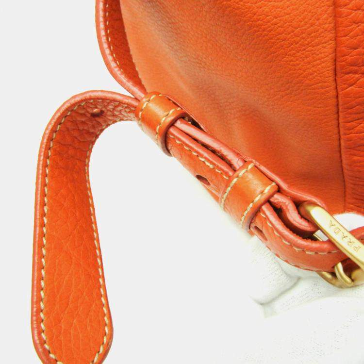 Pre Owned Prada Orange Leather Logo Embossed Duffel Bag