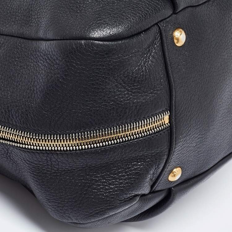 Pre Owned Prada Black Vitello Daino Leather Side Zip Hobo