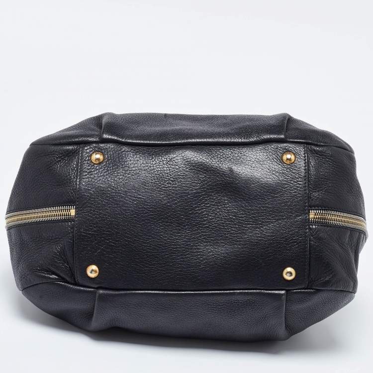 Pre Owned Prada Black Vitello Daino Leather Side Zip Hobo