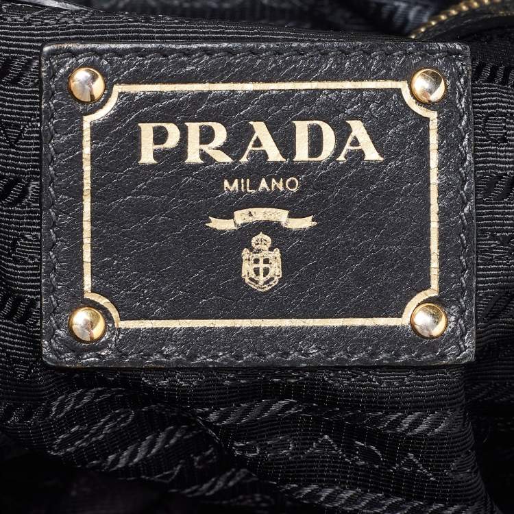 Pre Owned Prada Black Vitello Daino Leather Side Zip Hobo