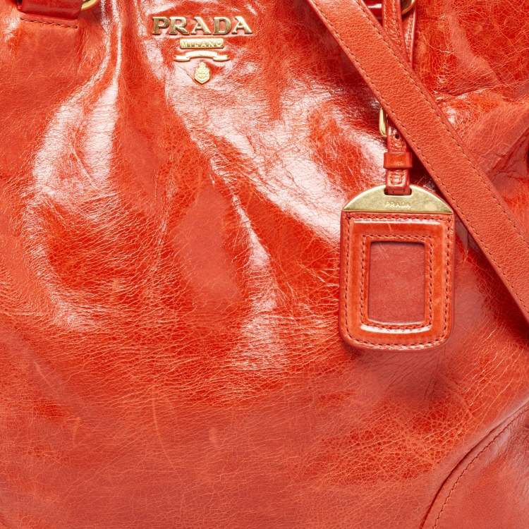 Pre Owned Prada Orange Vitello Shine Leather Snap Tote